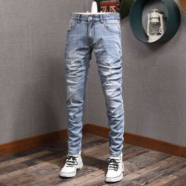 men's jeans european heavy industry washing street fashion tattered men's jeans old patch slim skinny qjyo, Blue
men's jeans european heavy industry washing street fashion tattered men's jeans old patch slim skinny qjyo, Blue