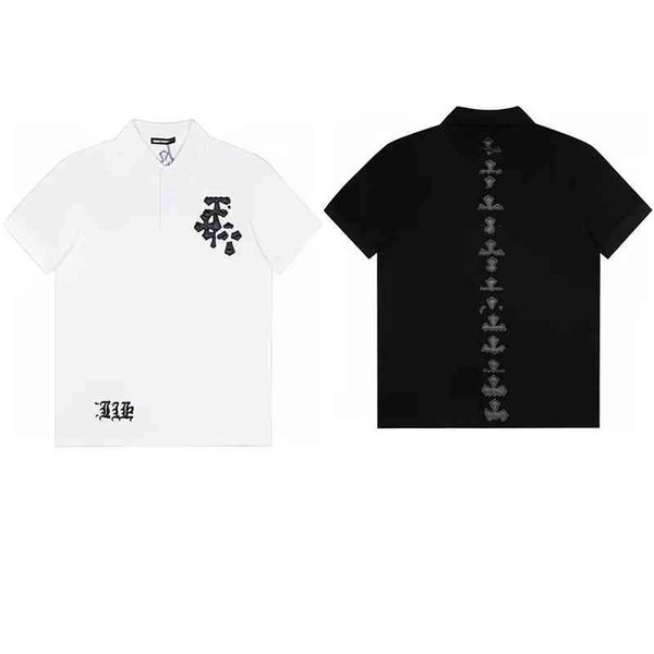 men's polos summer polo collar pasted leather short sleeve t-shirt for men and women, White;black
men's polos summer polo collar pasted leather short sleeve t-shirt for men and women, White;black