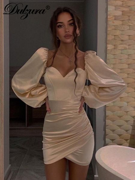 solid women satin lantern sleeve mini dress slit ruched bodycon party elegant streetwear club spring summer, Black;gray 
solid women satin lantern sleeve mini dress slit ruched bodycon party elegant streetwear club spring summer, Black;gray