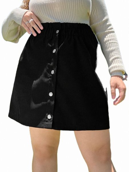plus high waist single breasted skirt s49w#, Black
plus high waist single breasted skirt s49w#, Black