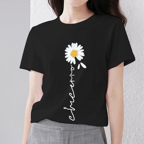 womens t-shirt casual slim round neck black basic soft classic daisy pattern print breathable comfortable youth top, White
womens t-shirt casual slim round neck black basic soft classic daisy pattern print breathable comfortable youth top, White