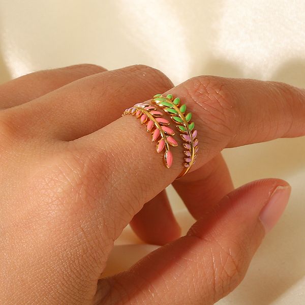 2022 new color leaf enamel ring 18k gold plated stainless steel open ring jewelry jdr201771, Golden;silver
2022 new color leaf enamel ring 18k gold plated stainless steel open ring jewelry jdr201771, Golden;silver