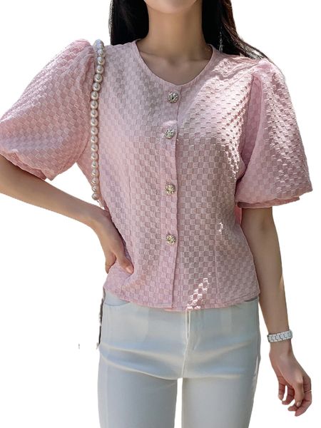 dazy checkered textured lantern sleeve blouse 56vi#, White
dazy checkered textured lantern sleeve blouse 56vi#, White