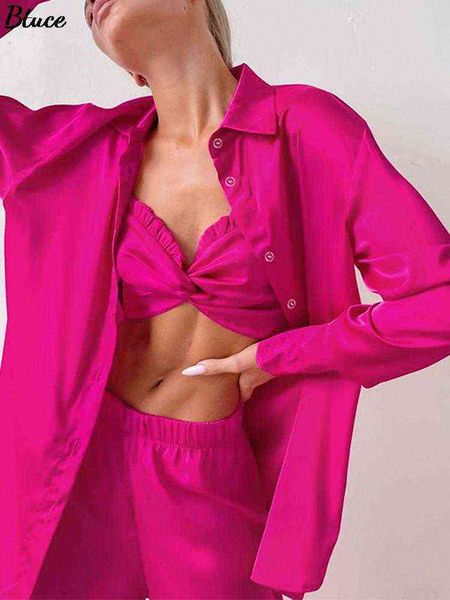 2022 summer satin three piece set women oversized shirt underwear wide leg pants suits female elegant outfits t220729, Gray
2022 summer satin three piece set women oversized shirt underwear wide leg pants suits female elegant outfits t220729, Gray