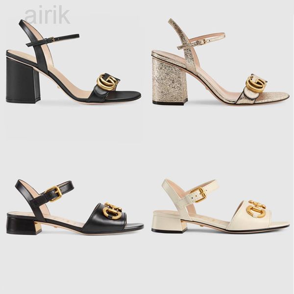 2022 designer paris metal letter sandals women dress shoes open toe slippers fashion leather g heels party wedding sandals size 35-42, Black