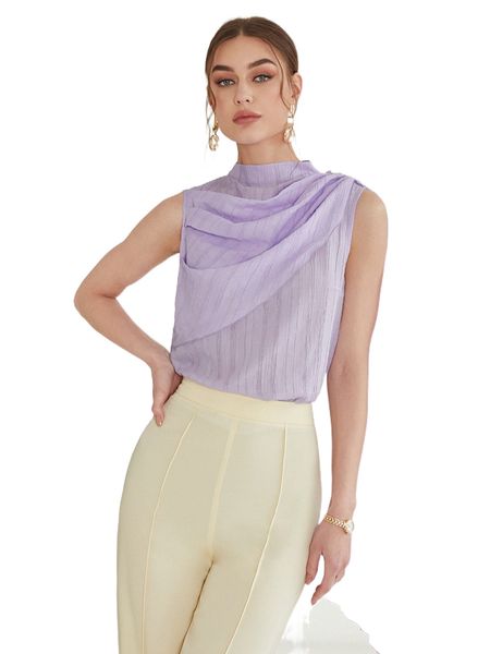 ruched draped side mock neck sleeveless blouse l33o#, White
ruched draped side mock neck sleeveless blouse l33o#, White