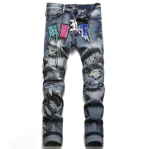 mens ripped jeans european and american style new youth retro old light-colored frayed pants straight trousers 88, Blue
mens ripped jeans european and american style new youth retro old light-colored frayed pants straight trousers 88, Blue