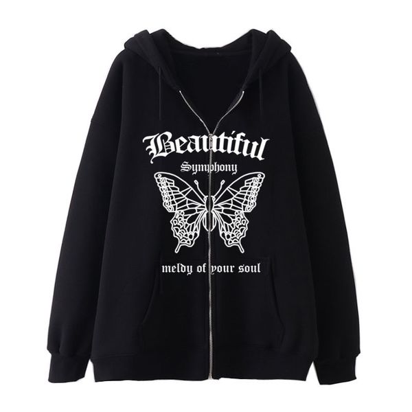 2022 gothic cardigan hoodie butterfly print zipper sweater street fashion fleece hoodie, Black
2022 gothic cardigan hoodie butterfly print zipper sweater street fashion fleece hoodie, Black