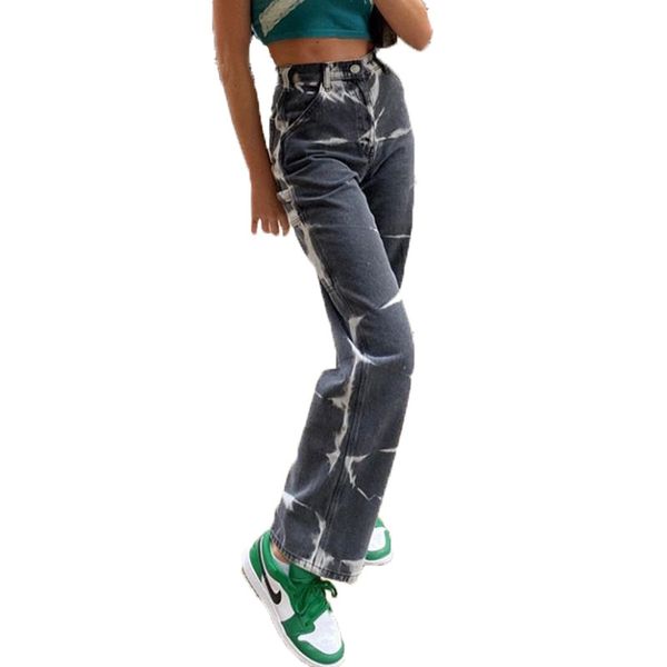 new street style jeans new high waist tie dye contrast color straight casual pants women's trousers, Blue
new street style jeans new high waist tie dye contrast color straight casual pants women's trousers, Blue