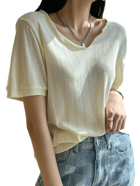 dazy solid lettuce trim tee 859p#, White