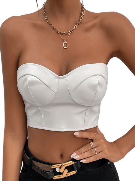 solid bustier crop tube g9dp#, White