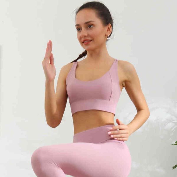 new nude cross back sports underwear solid color shock absorption gathered fitness yoga vest bra, Gray
new nude cross back sports underwear solid color shock absorption gathered fitness yoga vest bra, Gray