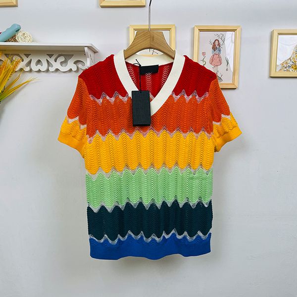 516 2022 runway summer brand same style sweater pullover t shirt v neck short sleeve women's sweaters wante, White;black
516 2022 runway summer brand same style sweater pullover t shirt v neck short sleeve women's sweaters wante, White;black