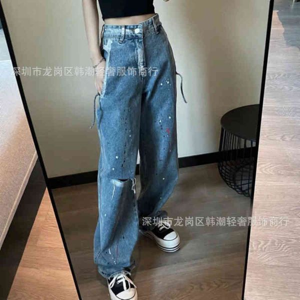 women's jeans ripped splash jeans worn out casual loose high waist slightly straightened tube men and women south oil, Blue
women's jeans ripped splash jeans worn out casual loose high waist slightly straightened tube men and women south oil, Blue