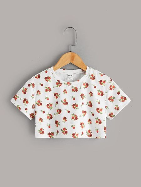 toddler girls floral print round neck t-shirt she, Blue