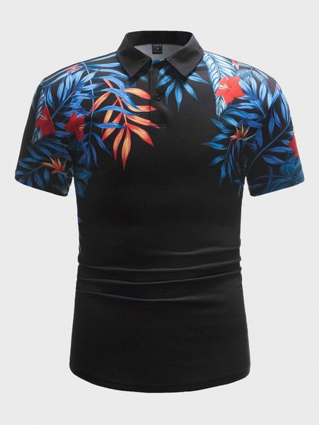 men tropical print polo shirt 369z#, White;black