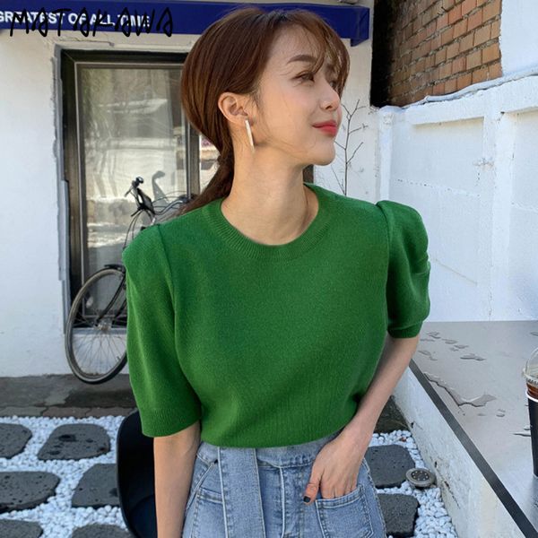 casual loose thin t shirts korea chic summer knitted tshirts round neck tshirt puff sleeve sweater women 210506, White
casual loose thin t shirts korea chic summer knitted tshirts round neck tshirt puff sleeve sweater women 210506, White