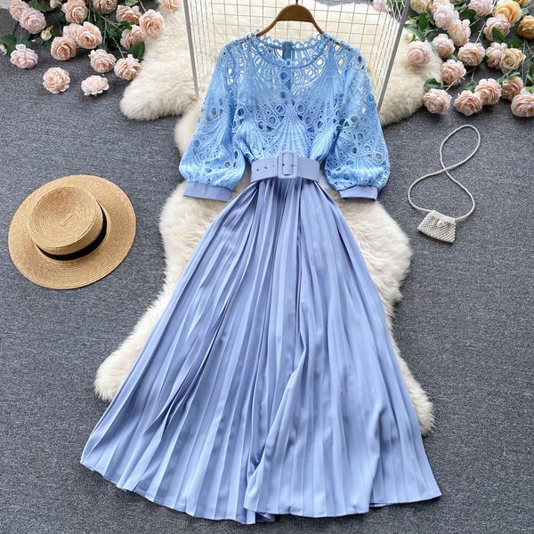 women sweet translucent robe femme slim waist lace hollow out patchwork pleated vestidos 2022 summer dresses with belt, Black;gray
women sweet translucent robe femme slim waist lace hollow out patchwork pleated vestidos 2022 summer dresses with belt, Black;gray