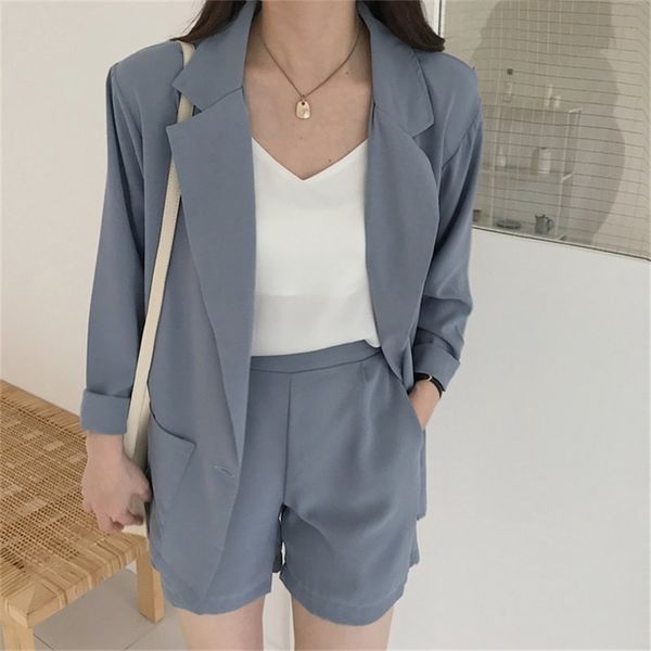 hzirip suit women solid ol summer casual shortsleeved blazers elastic waist wide leg shorts fresh set 2 piece set 3 types t200325, White
hzirip suit women solid ol summer casual shortsleeved blazers elastic waist wide leg shorts fresh set 2 piece set 3 types t200325, White