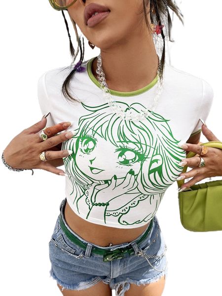 figure & cartoon graphic crop tee 97u1#, White
figure & cartoon graphic crop tee 97u1#, White