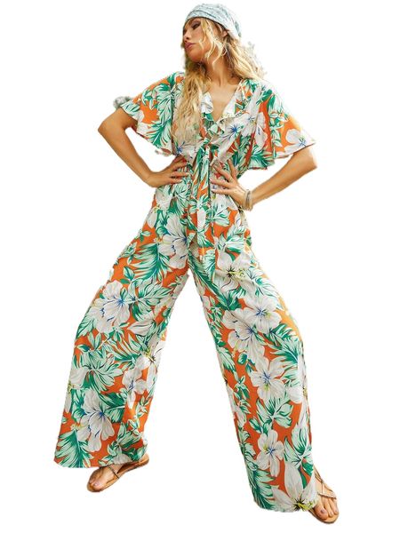 luukse tropical print butterfly sleeve ruffle trim tie front wide leg jumpsuit p6ld#, Black;white
luukse tropical print butterfly sleeve ruffle trim tie front wide leg jumpsuit p6ld#, Black;white