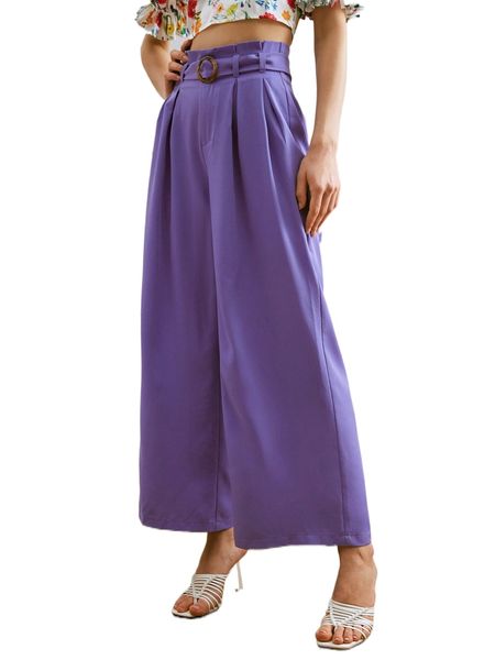 plicated detail buckled belted wide leg pants 44fe#, Black;white