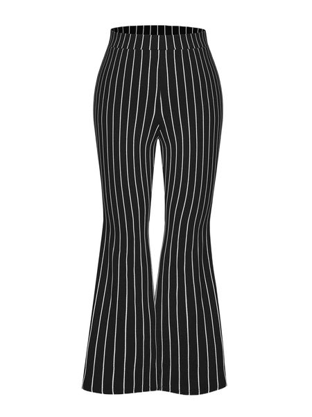 plus striped flare leg pants 173o#, Black