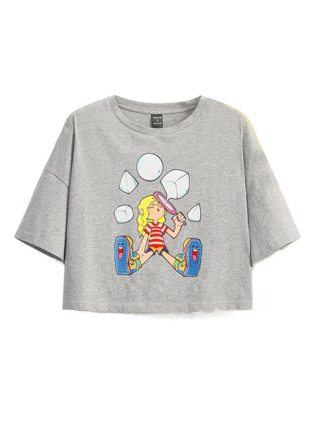 x the thunda collection figure graphic drop shoulder crop tee 01ry#, White
x the thunda collection figure graphic drop shoulder crop tee 01ry#, White