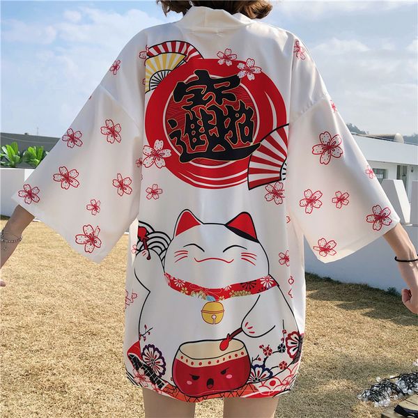 new 2022 white black lucky cat loose summer beach cardigan women harajuku japanese kimono style blouse clothing, Red
new 2022 white black lucky cat loose summer beach cardigan women harajuku japanese kimono style blouse clothing, Red