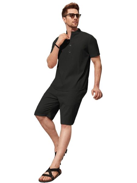 men half button shirt & drawstring waist shorts g1au#, Gray
men half button shirt & drawstring waist shorts g1au#, Gray