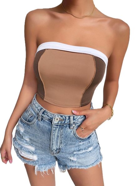 color block backless crop tube a3vn#, White 
color block backless crop tube a3vn#, White