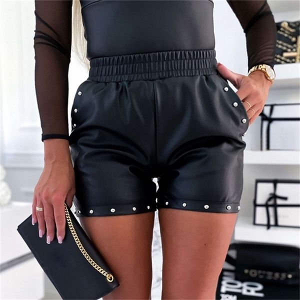new pu leather shorts women high waist black short pants with pockets loose casual rivet wide leg shorts 210306, White;black
new pu leather shorts women high waist black short pants with pockets loose casual rivet wide leg shorts 210306, White;black