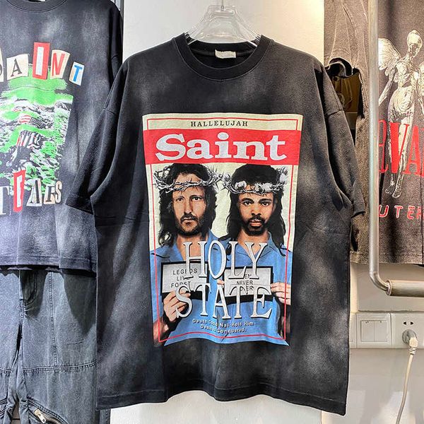 men's t-shirts european and american street saint portrait magazine cover printing washing old retro short sleeve men's and women&, White;black
men's t-shirts european and american street saint portrait magazine cover printing washing old retro short sleeve men's and women&, White;black