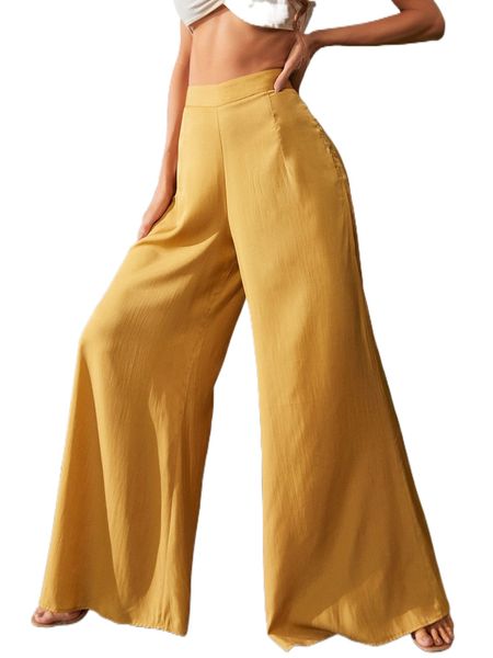 luukse solid wide leg pants 37ob#, Black;white