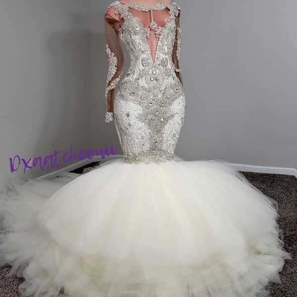 illusion long sleeve mermaid wedding dresses sparkly crystal beaded princess arabic aso ebi african beach garden bridal gowns, White
illusion long sleeve mermaid wedding dresses sparkly crystal beaded princess arabic aso ebi african beach garden bridal gowns, White
