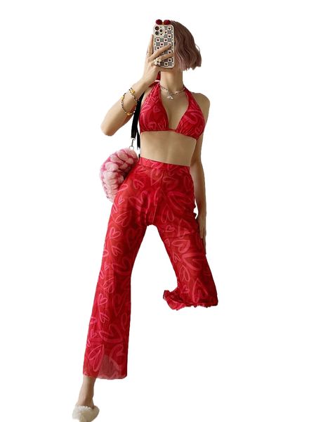 3pack heart pattern halter swimsuit & cover up pants b9bh#, White;black
3pack heart pattern halter swimsuit & cover up pants b9bh#, White;black