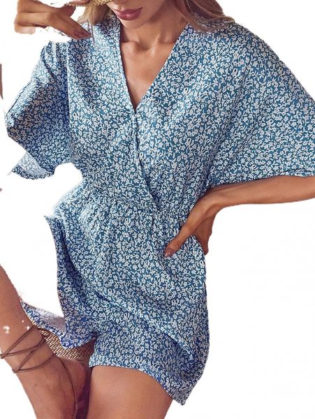 ditsy floral surplice front keyhole back romper f8uu#, Black;white