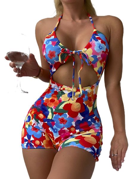 random floral print knot front cut out one piece swimsuit u9n4#, White;black
random floral print knot front cut out one piece swimsuit u9n4#, White;black