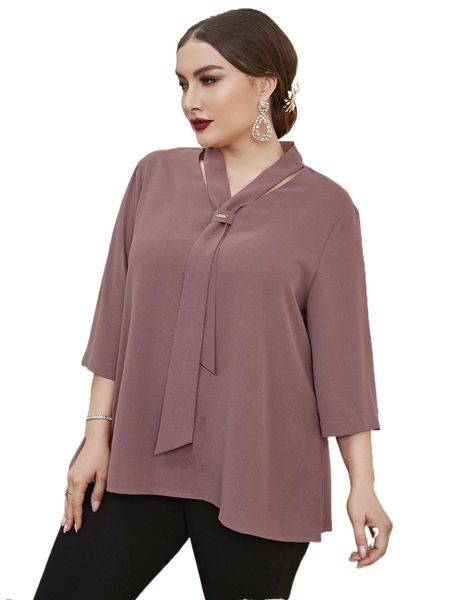 plus solid tie neck blouse e5xh#, Black
plus solid tie neck blouse e5xh#, Black