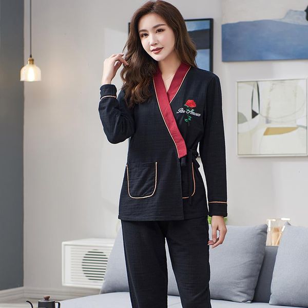 women -3xl 100 cotton sleepwear womens pajamas long sleeve pant homesuits soft pyjamas, Black;red
women -3xl 100 cotton sleepwear womens pajamas long sleeve pant homesuits soft pyjamas, Black;red