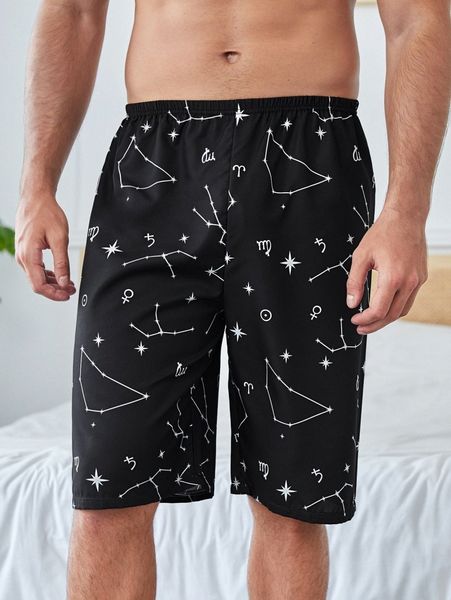 men constellation print pajama shorts d974#, Black;brown
men constellation print pajama shorts d974#, Black;brown