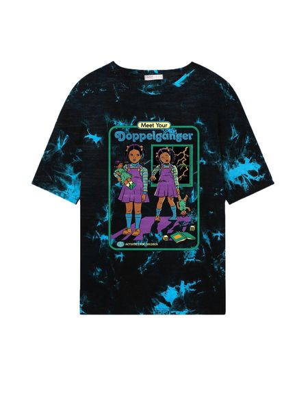 romwe x stevenrhodes tie dye & cartoon print tee g55u#, White 
romwe x stevenrhodes tie dye & cartoon print tee g55u#, White