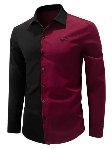 men elk embroidered colorblock shirt s7x5#, White;black
men elk embroidered colorblock shirt s7x5#, White;black