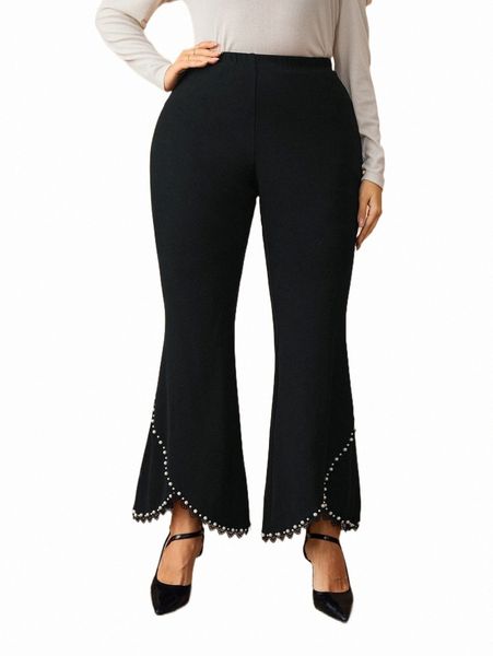 plus pearls beaded flare leg pants g3en#, Black
plus pearls beaded flare leg pants g3en#, Black