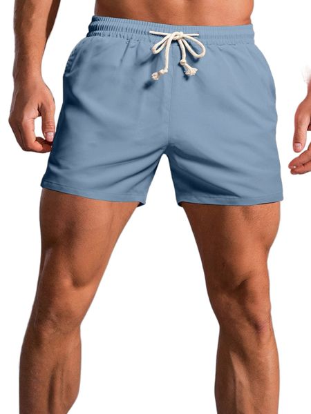 men solid drawstring waist shorts 34yh#, White;black