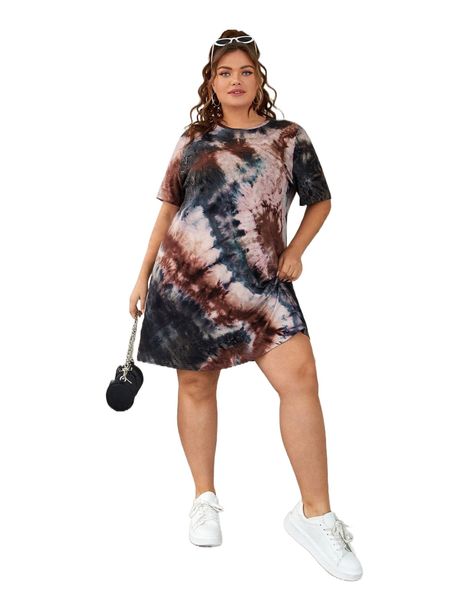 plus tie dye tee dress z57a#, Black 
plus tie dye tee dress z57a#, Black