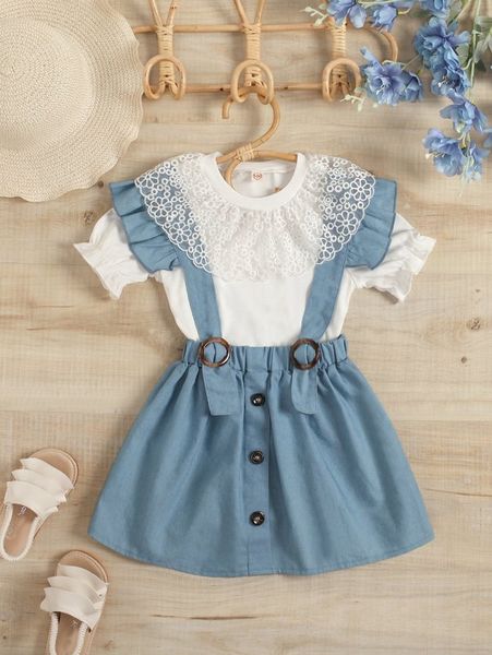 toddler girls contrast lace flounce sleeve tee with ruffle trim pinafore skirt she, White
toddler girls contrast lace flounce sleeve tee with ruffle trim pinafore skirt she, White