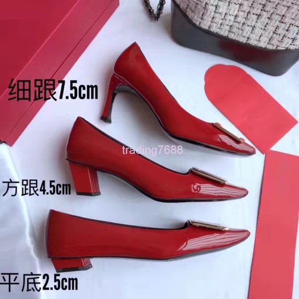 dress shoes rv high heels spring style square head shallow mouth metal buckle patent leather versatile professional single shoes for women, Black
dress shoes rv high heels spring style square head shallow mouth metal buckle patent leather versatile professional single shoes for women, Black