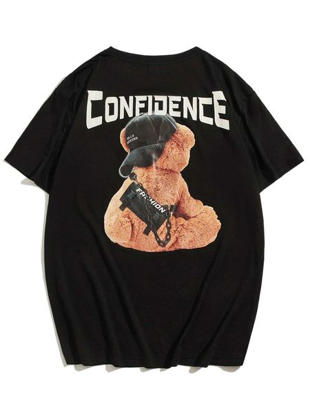 men bear & letter graphic tee d6i5#, White;black