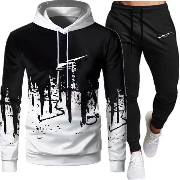 2023 men's tracksuit luxury 2 piece set casual hoodies sweatshirt sweatpants suit teens sports print jogging s-3xl clothing printed spo, Gray